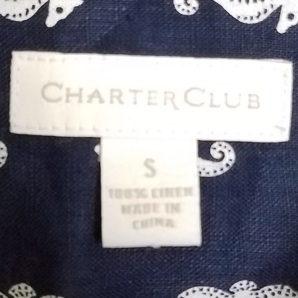 Charter Club Navy White Seahorse Linen Button Up S - Picture 6 of 6